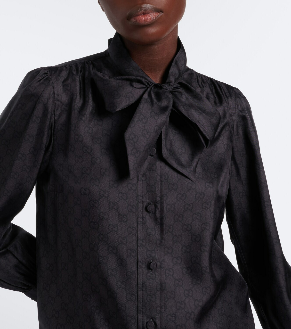 Gucci GG tie-neck silk twill blouse