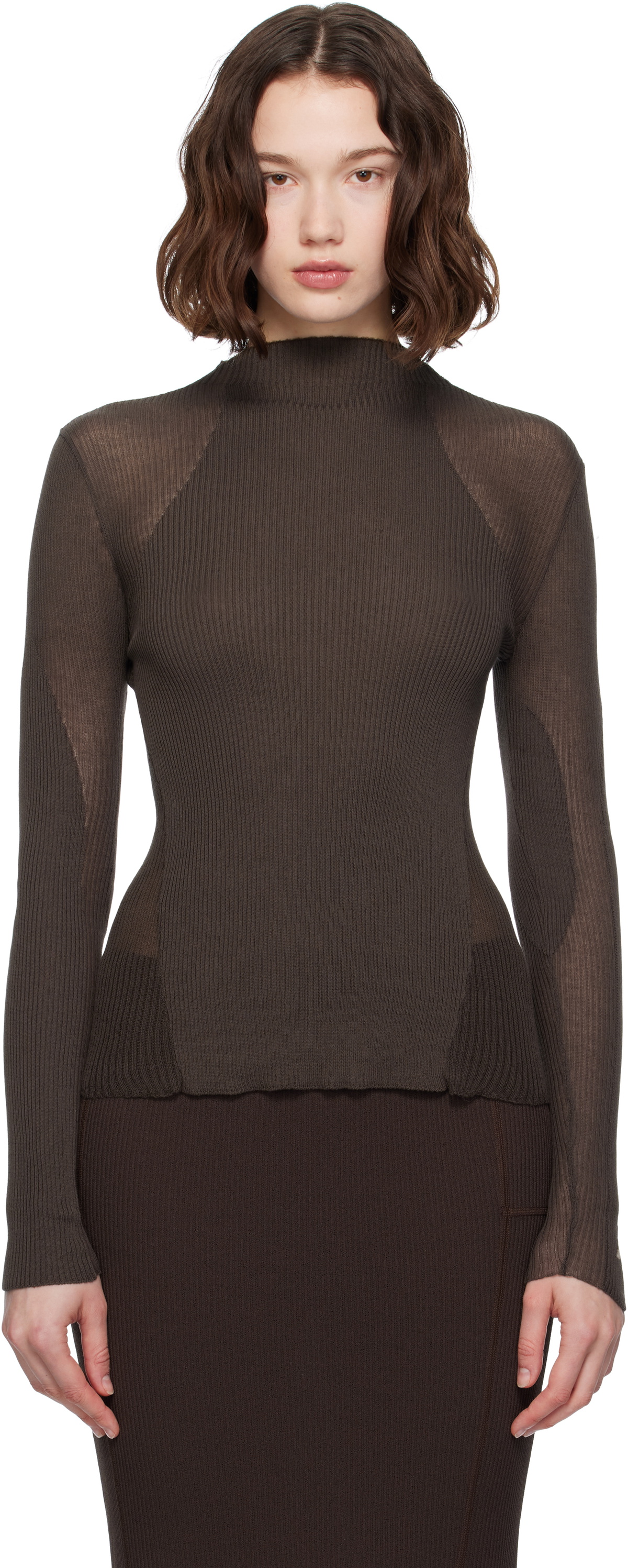 ROA Brown Sheer Knit Sport Top