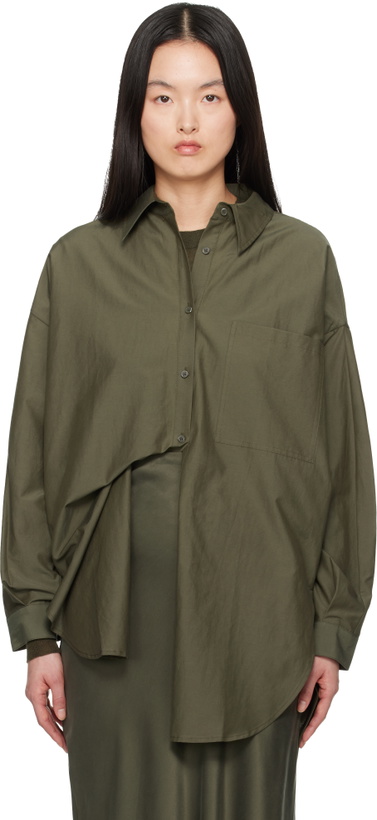Photo: Silk Laundry Green Cotton Silk Round Shirt