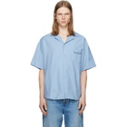 BALMAIN Blue Herringbone Poplin Short Sleeve Shirt
