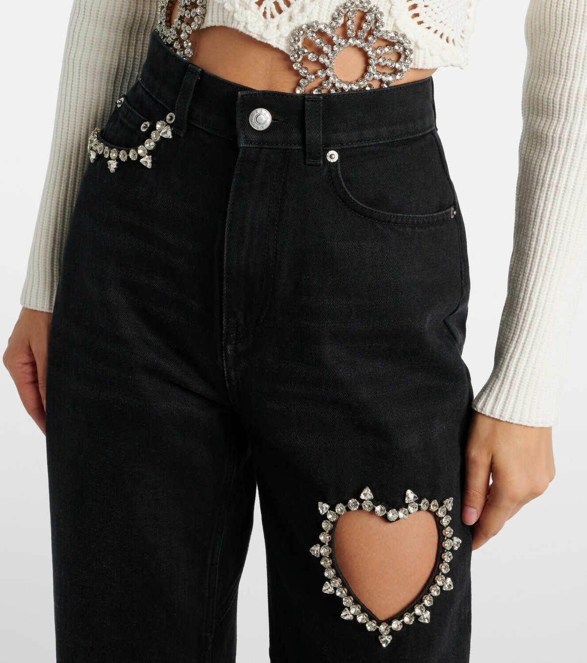 Area Crystal-embellished straight jeans