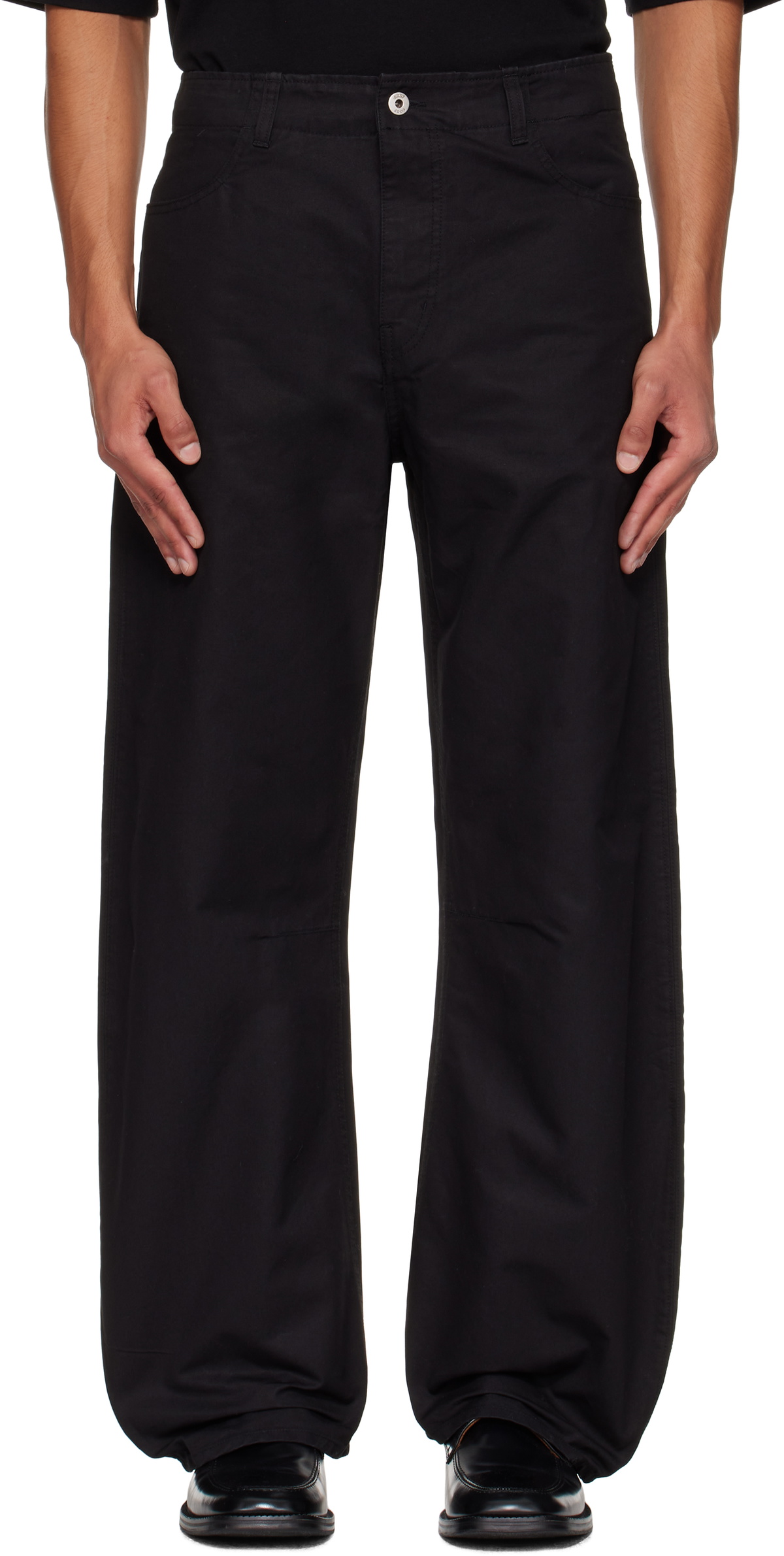 COOR Black Deep Curved Washed Cotton Trousers COOR
