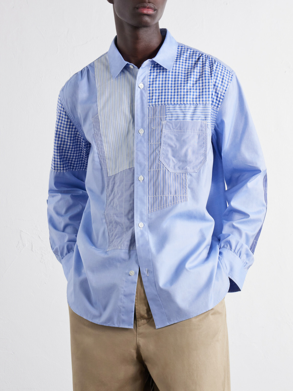 Junya Watanabe - Patchwork Cotton-Poplin Shirt - Blue