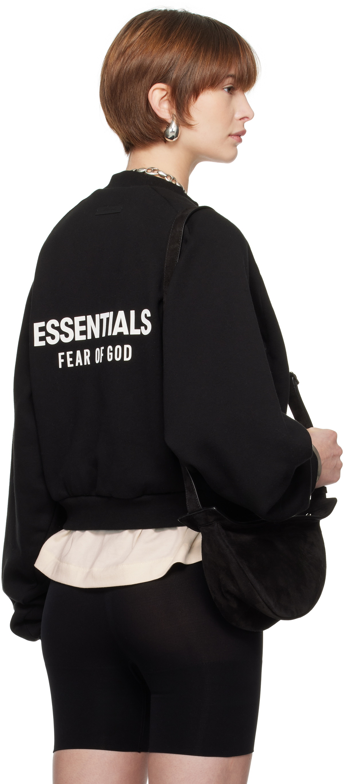 Fear of God ESSENTIALS Black Fleece Cropped Crewneck Sweatshirt Fear Of ...
