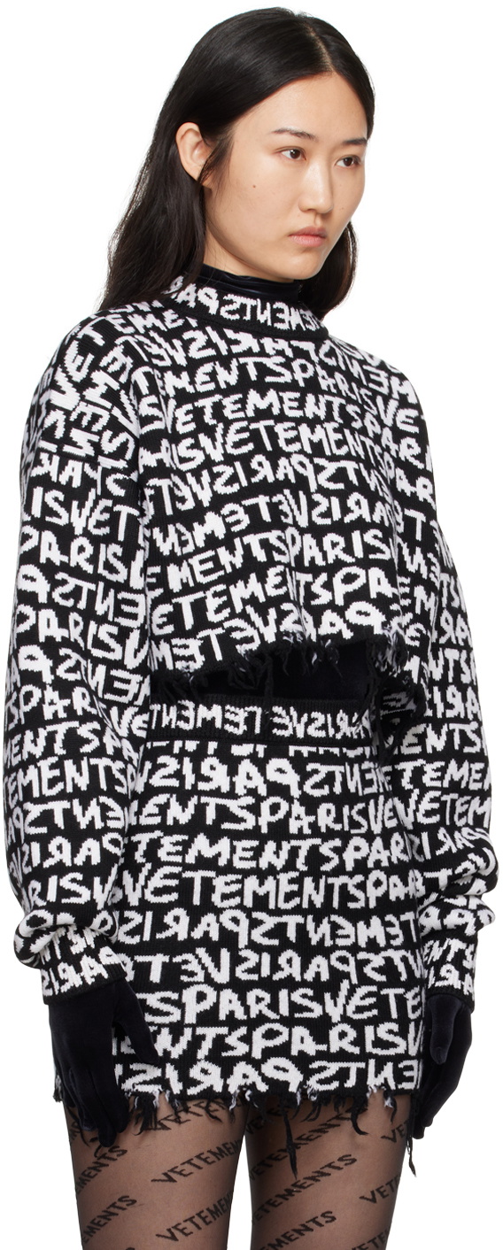 VETEMENTS Black & White Intarsia-Logo Sweater