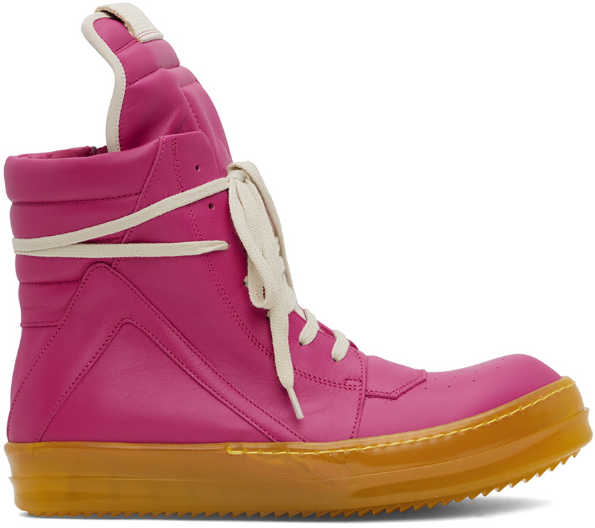 rick owens geobasket風 ピンク ファー　希少 Rick Owens リド ジオバスケット レザースニーカー | ピンク | FARFETCH JP