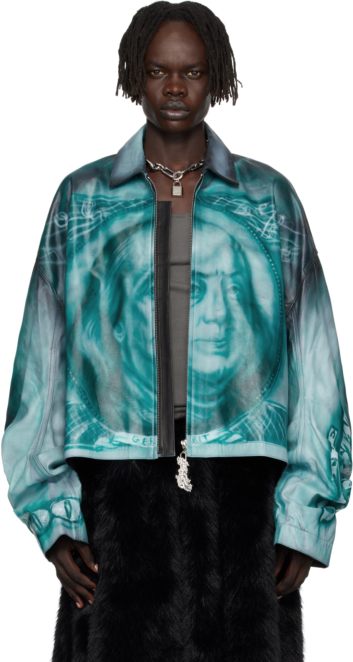 Gerrit Jacob Black & White Printed Moto Denim Jacket Gerrit Jacob