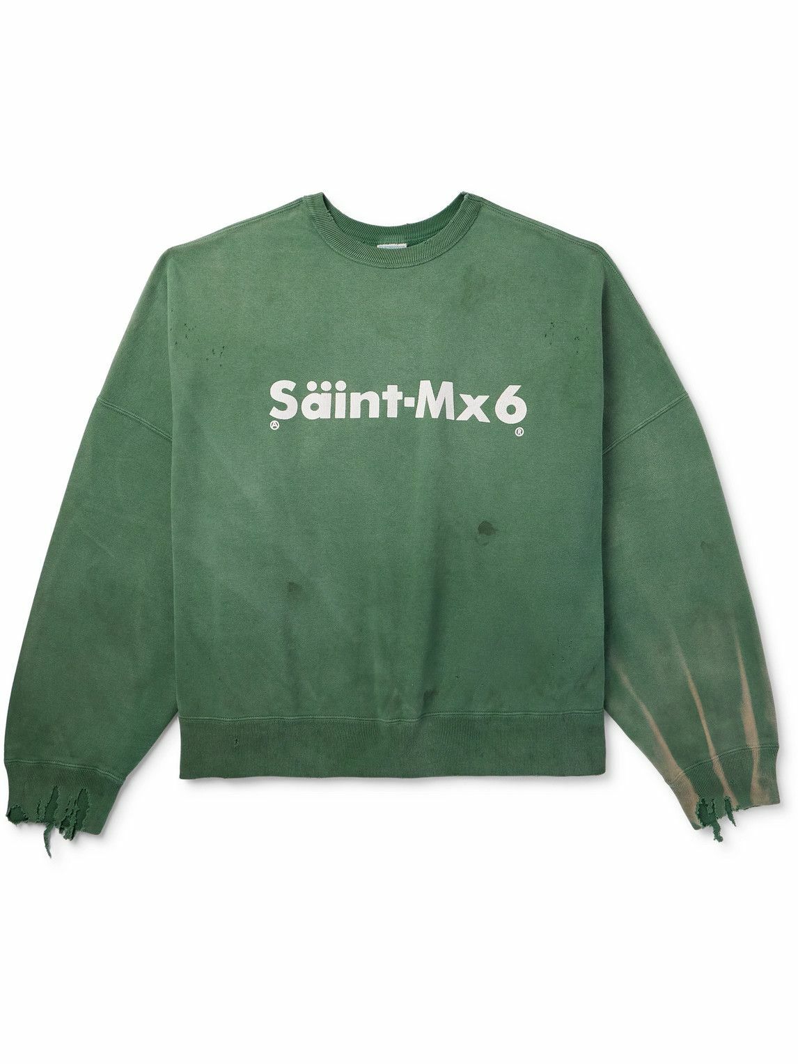 SAINT Mxxxxxx - Logo-Print Distressed Cotton-Jersey Sweatshirt
