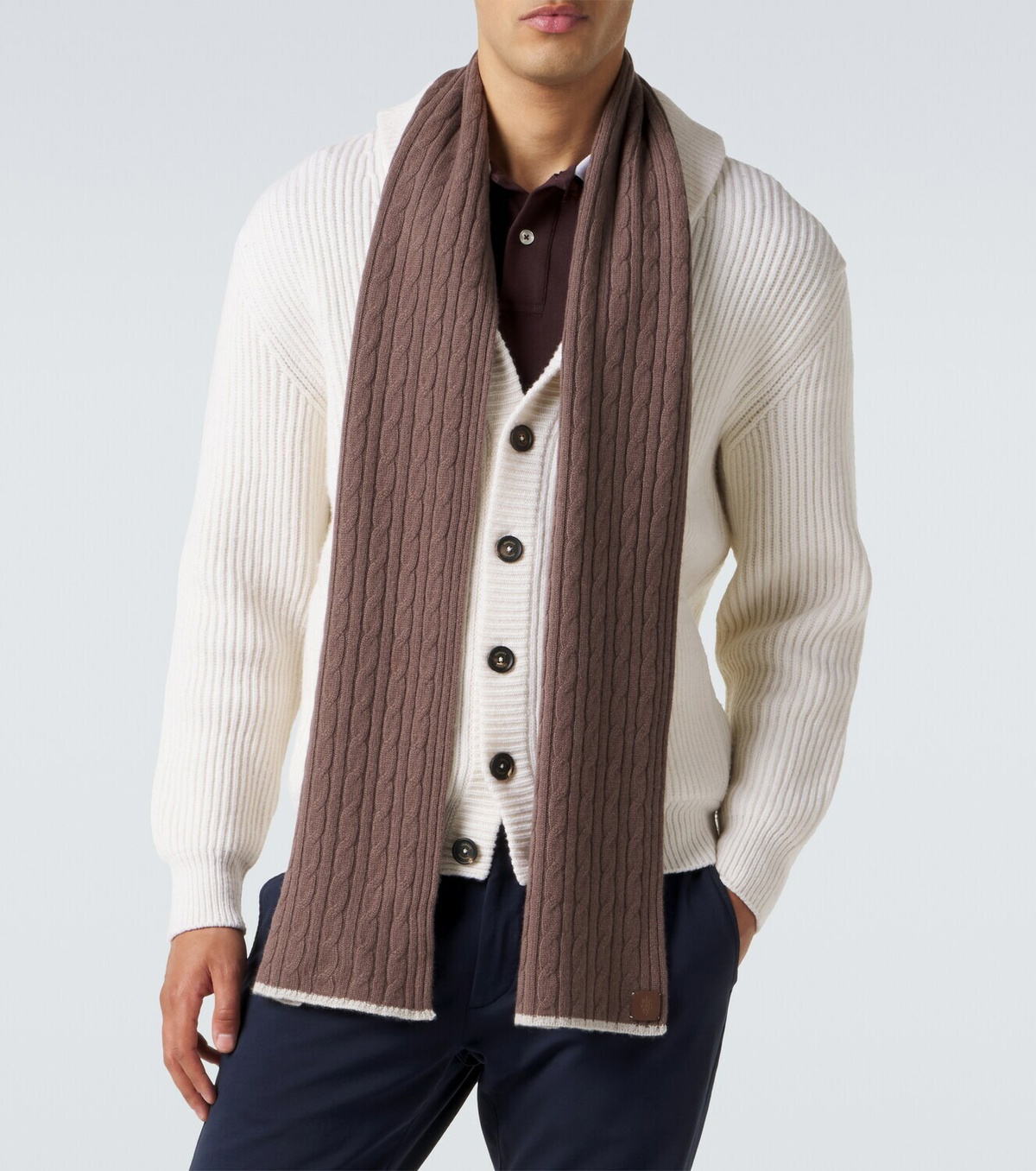 Eleventy Cable-knit cashmere scarf