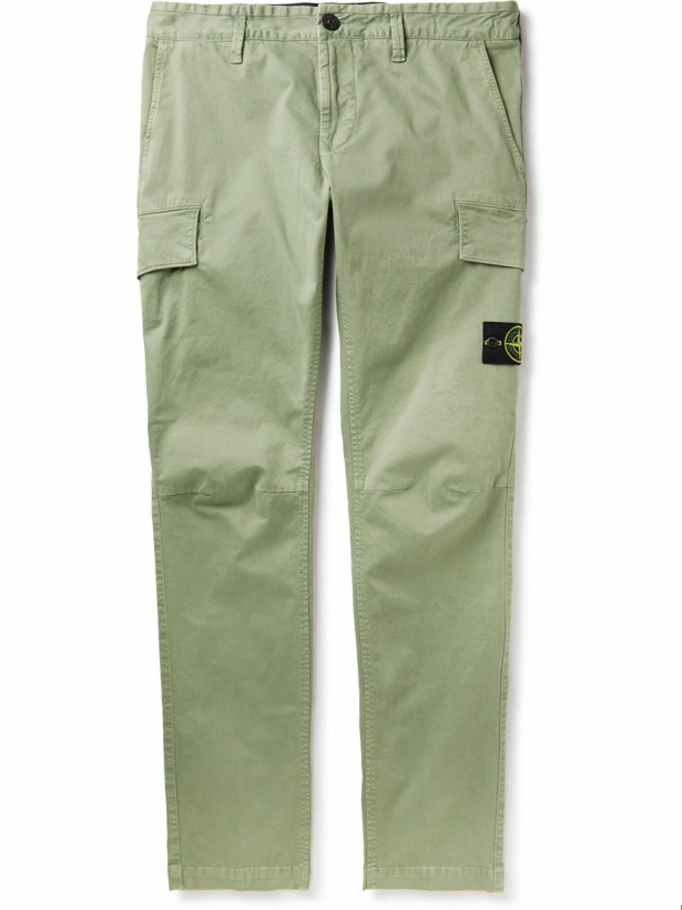 Photo: Stone Island - Tapered Logo-Appliquéd Cotton-Blend Twill Trousers - Green