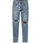 AMIRI - MX1 Skinny-Fit Leather-Panelled Distressed Stretch-Denim Jeans - Mid denim