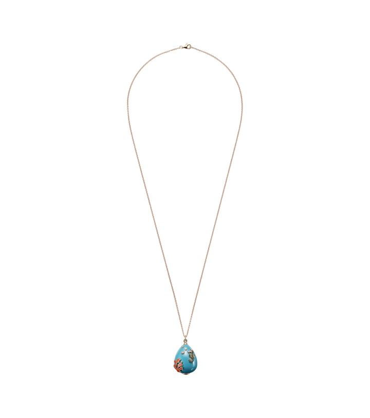 Photo: Yvonne Léon Pendentif L'océan 9kt gold necklace with turquoise, diamonds, and gemstones