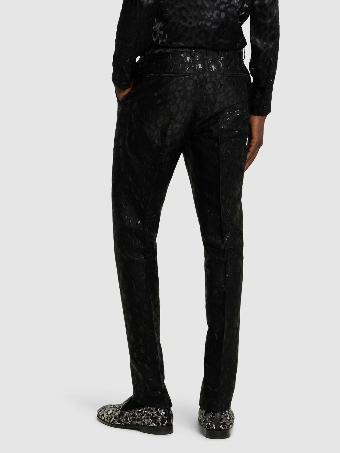 パンツ VERSACE VISCOSE BLEND JACQUARD PANTS WITH GREEK LUREX PRINT VERSACE Jacquard Lurex Pants Versace
