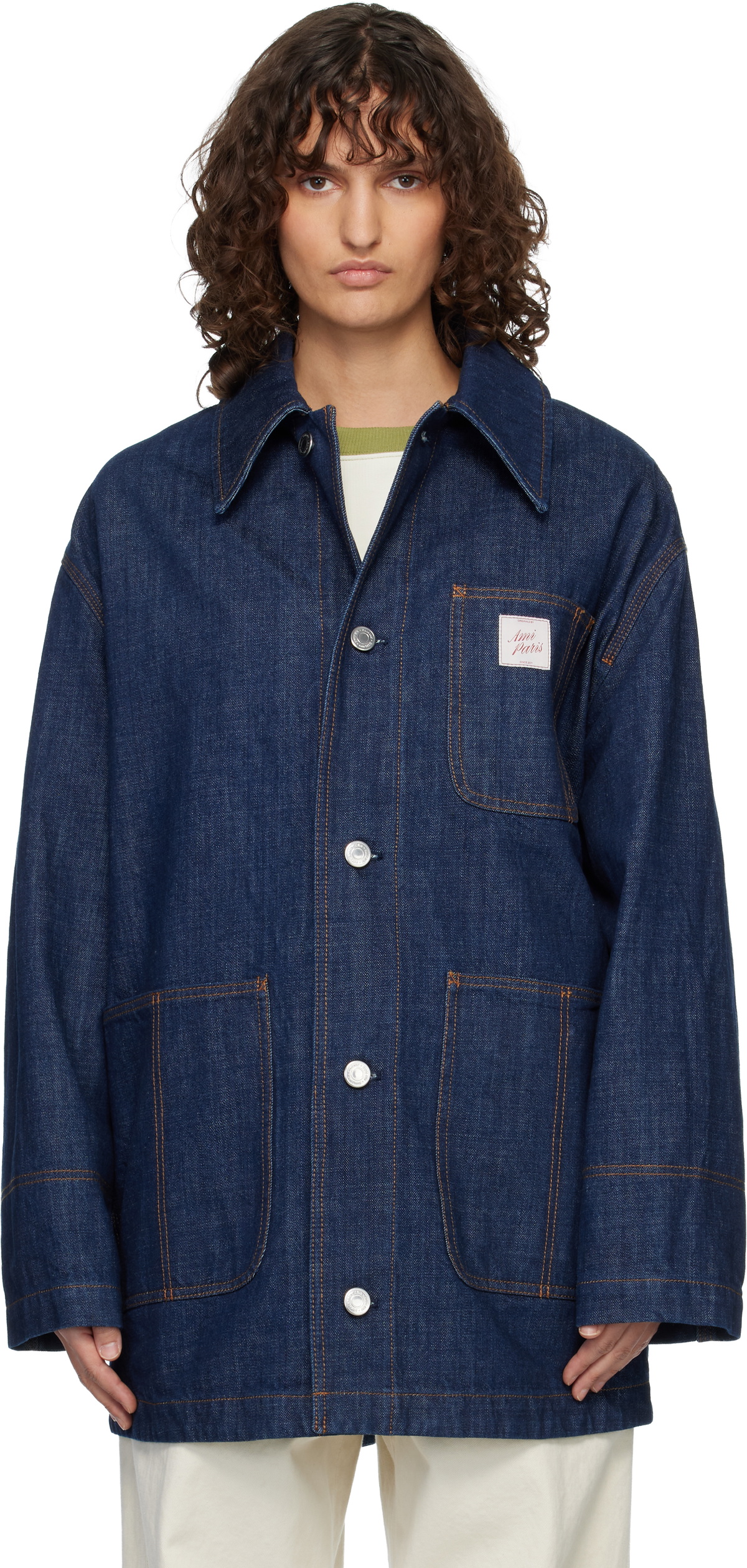 AMI Paris Indigo Cotton 'Ami Paris Heritage' Label Worker Jacket