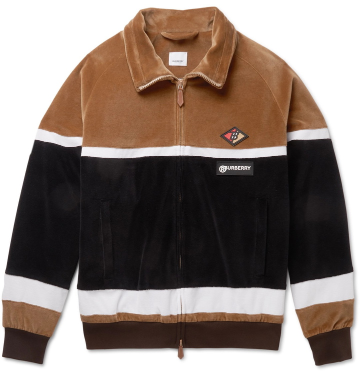 Photo: Burberry - Logo-Appliquéd Cotton-Blend Velour Track Jacket - Brown