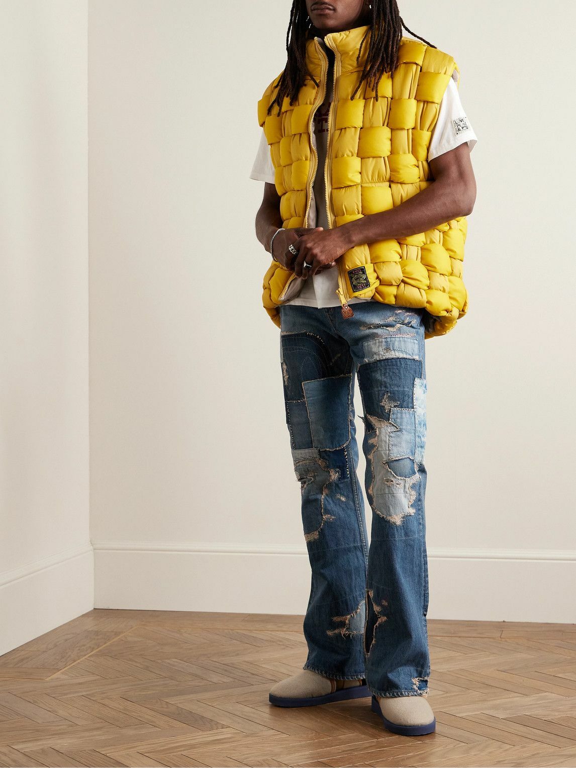 KAPITAL - Crazy Dixie Flared Distressed Patchwork Jeans - Blue KAPITAL