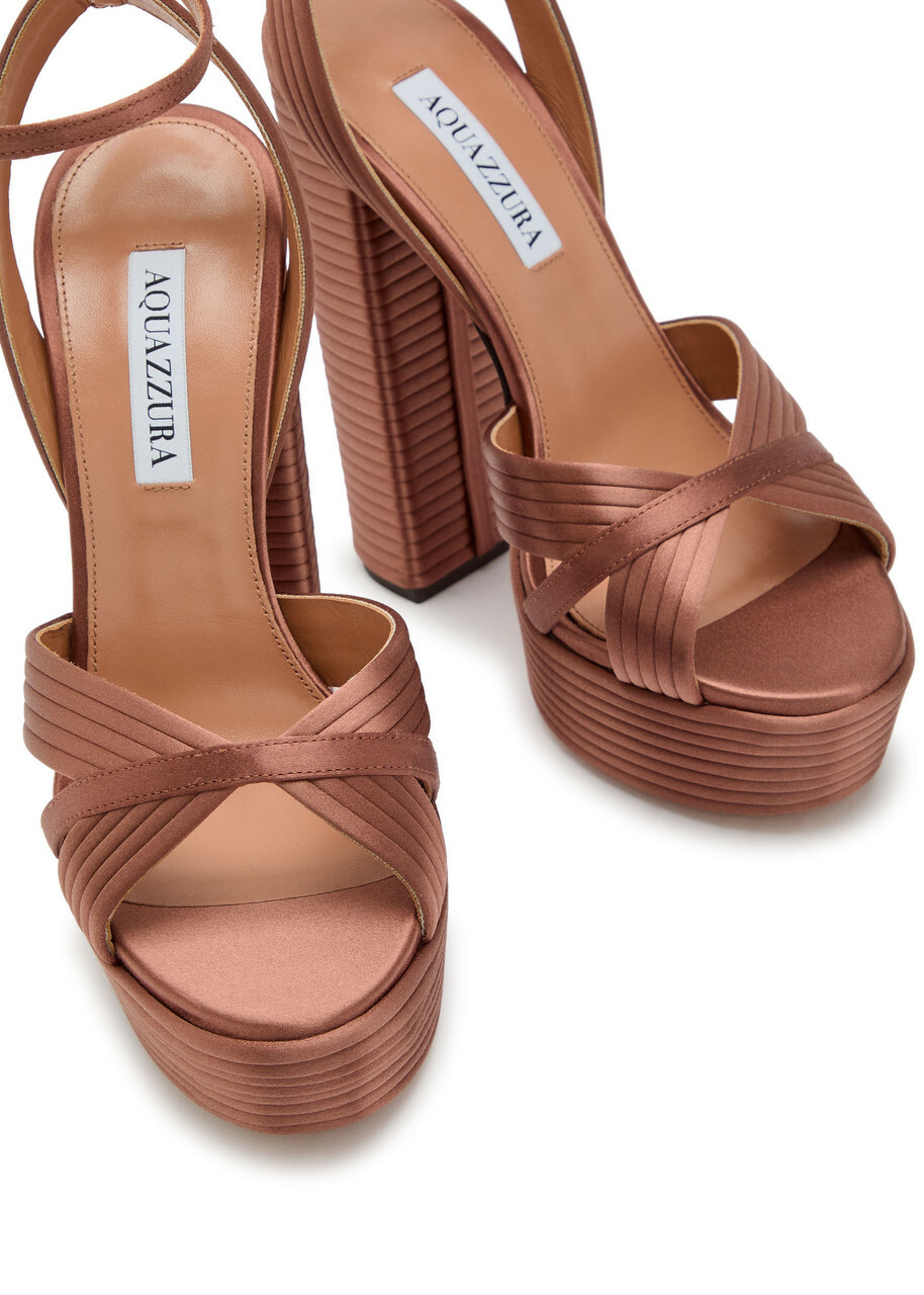Aquazzura Sundance 140 Satin Platform Sandals Brown