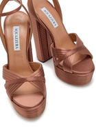 Aquazzura Sundance 140 Satin Platform Sandals Brown
