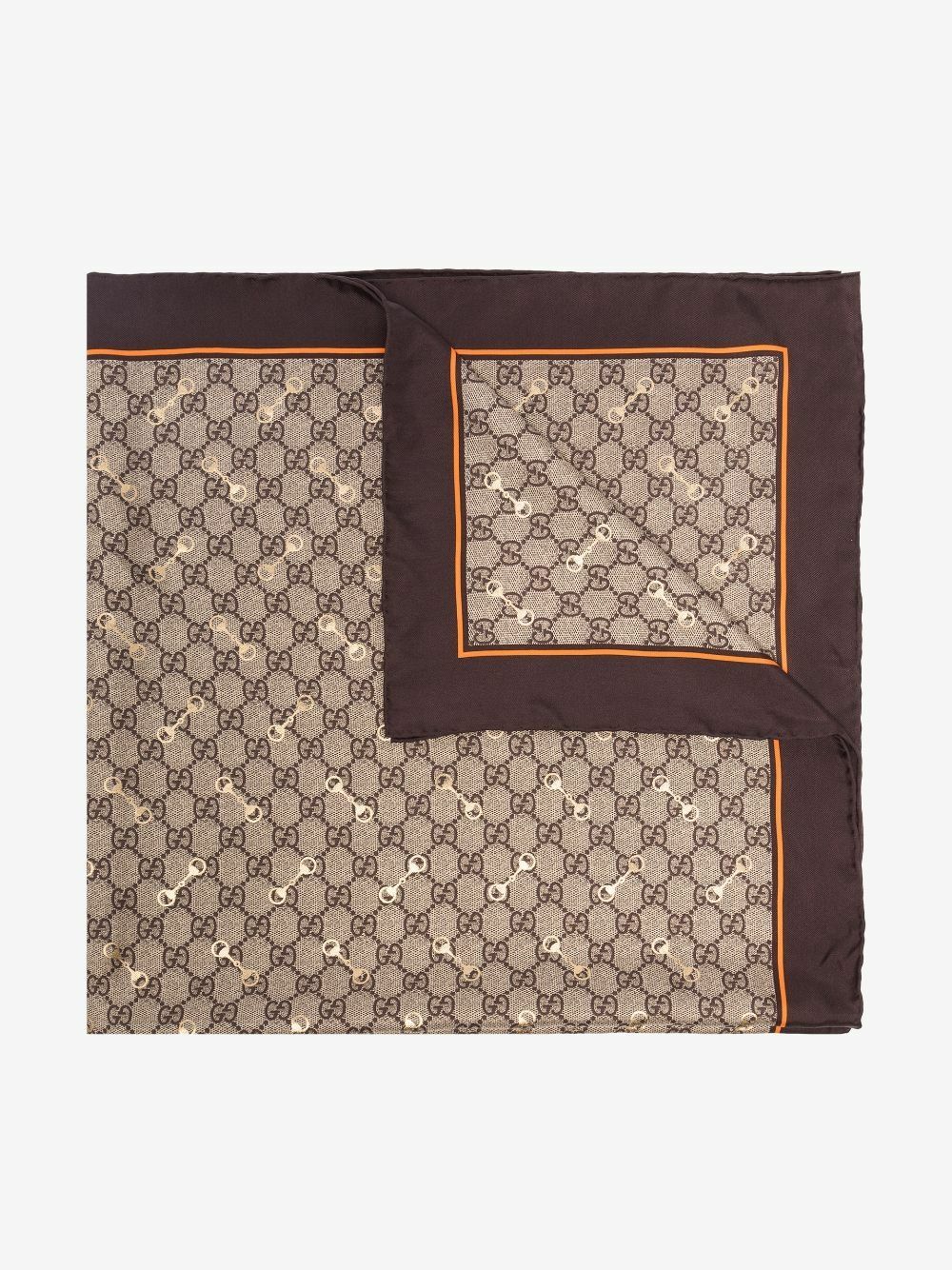 Gucci Neutral GG Horsebit Print Silk Scarf Gucci