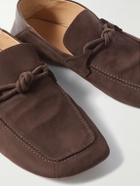Bottega Veneta - Knot-Detailed Leather-Trimmed Textured-Nubuck Loafers - Brown