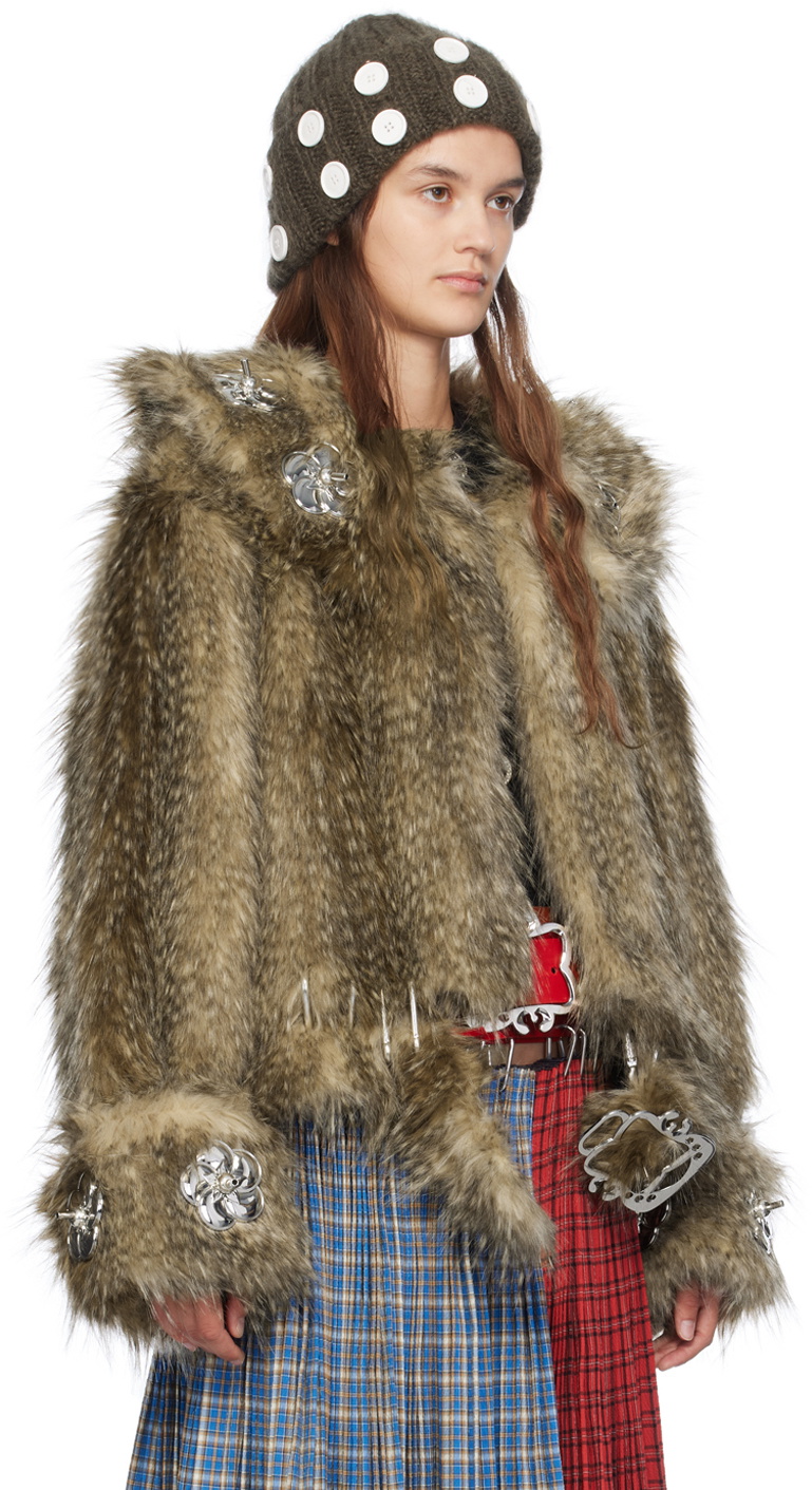Chopova Lowena Brown Queenie Faux-Fur Jacket