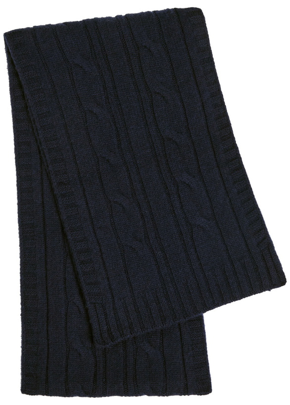 Photo: John Smedley Wooton Cable-knit Cashmere and Wool-blend Scarf - Navy - One Size
