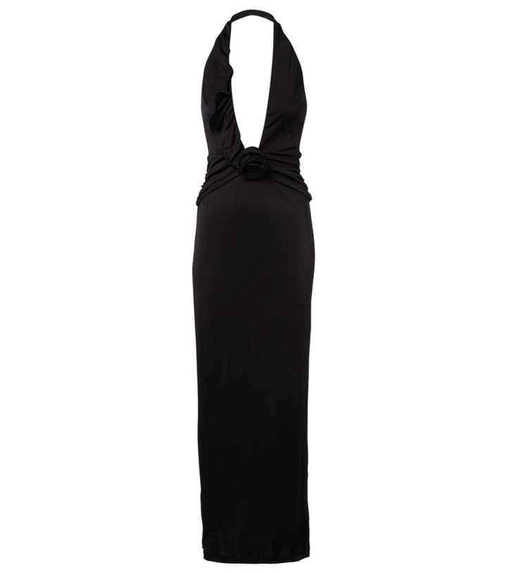 Photo: Adriana Degreas Floral-appliqué halterneck maxi dress