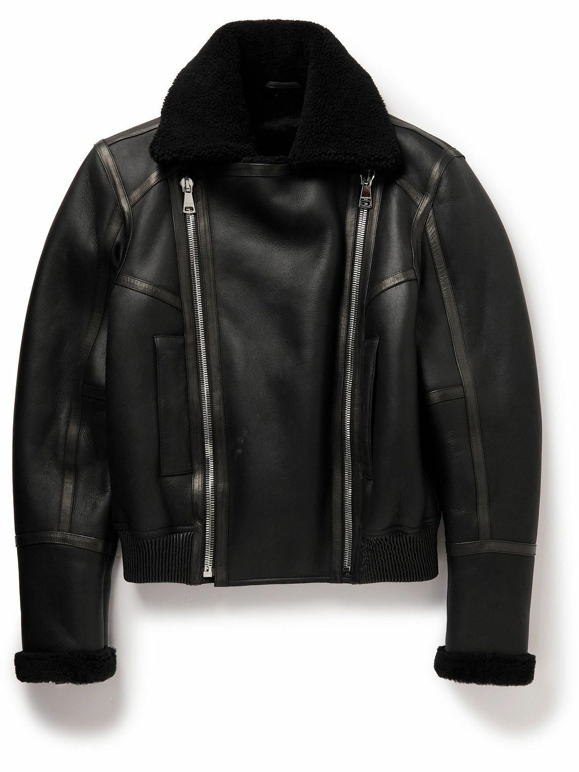 Photo: Balmain - Shearling-Lined Leather Biker Jacket - Black