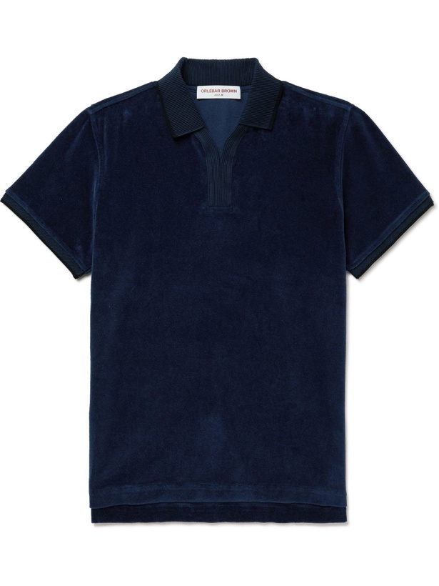 Photo: ORLEBAR BROWN - Clive Slim-Fit Cotton and Linen-Blend Terry Polo Shirt - Blue
