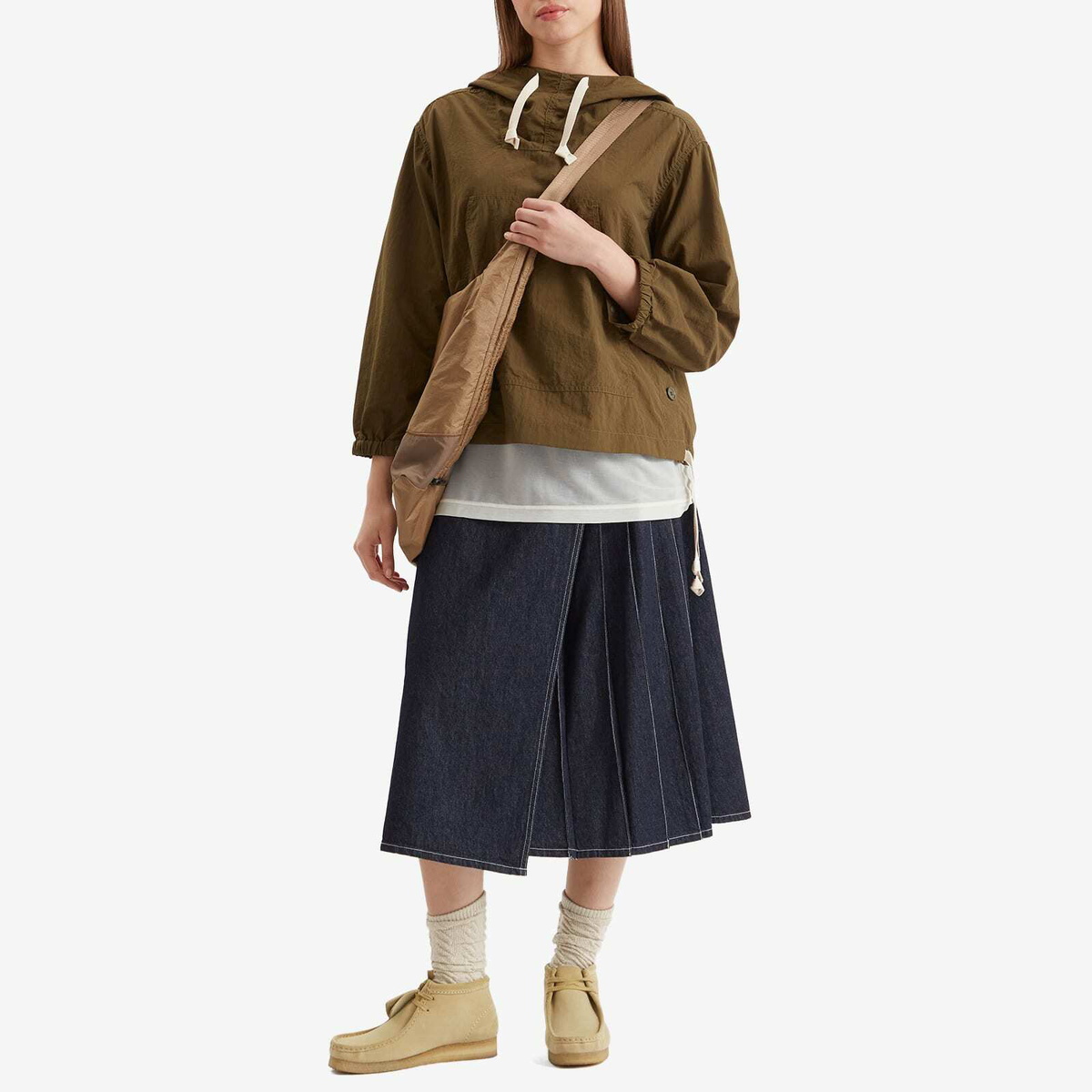Beams Boy Women's Denim Wrap Pleated Skirt in Indigo
