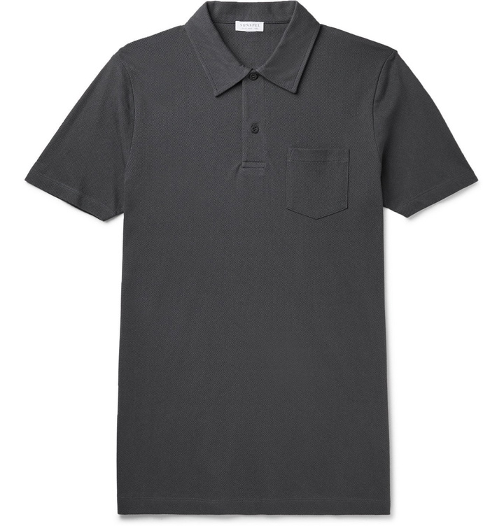 Photo: Sunspel - Riviera Slim-Fit Cotton-Mesh Polo Shirt - Gray