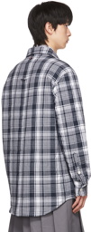 Thom Browne Navy Down Hairline Madras Check 4-Bar Shirt Jacket