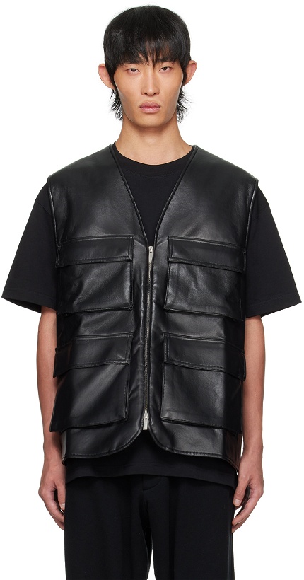 Photo: Lownn Black Zip Leather Vest