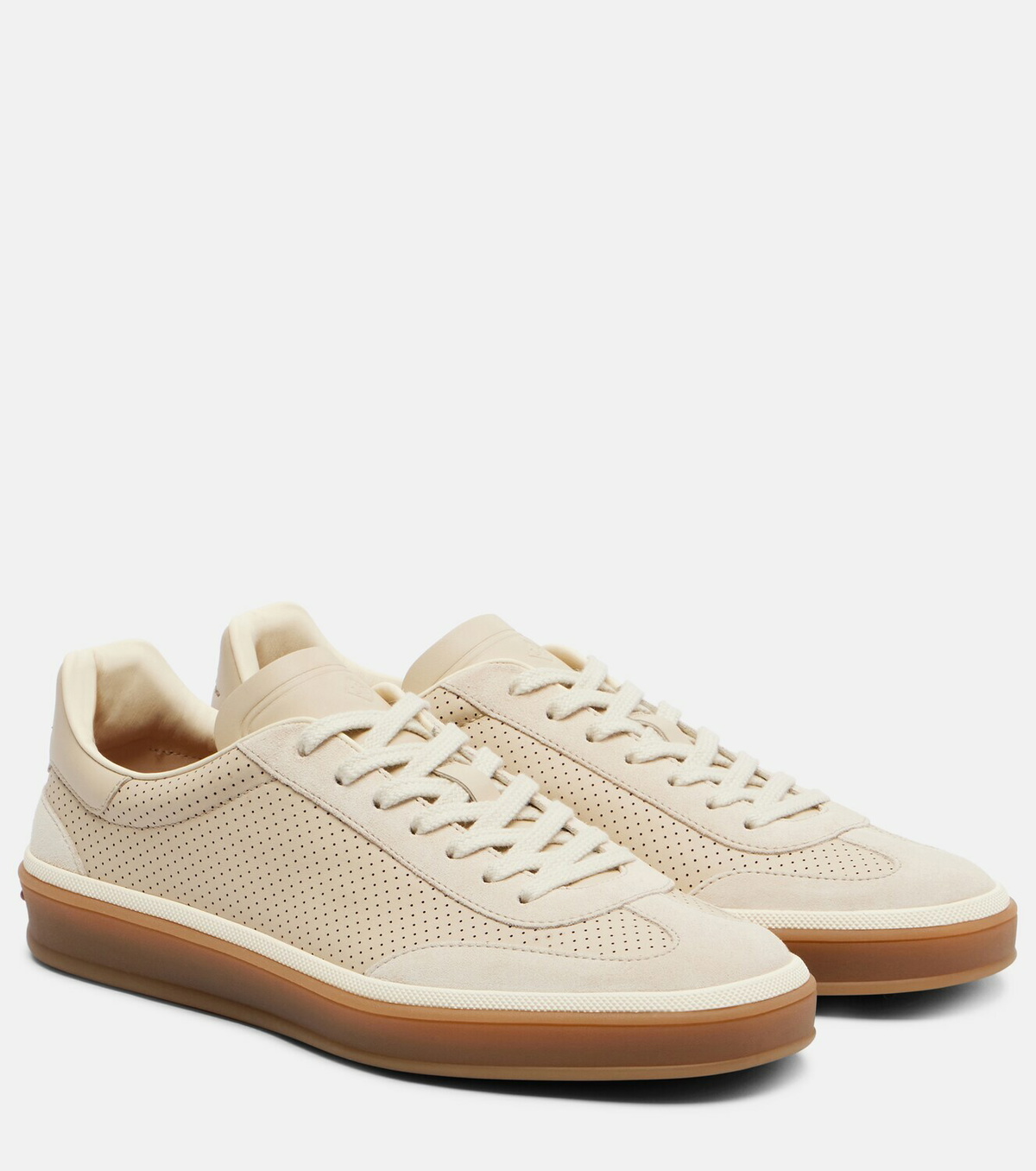 Loro Piana Tennis suede-trimmed leather sneakers