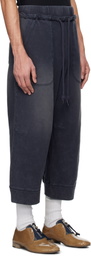 R13 Navy Deconstructed Cropped Sweatpants