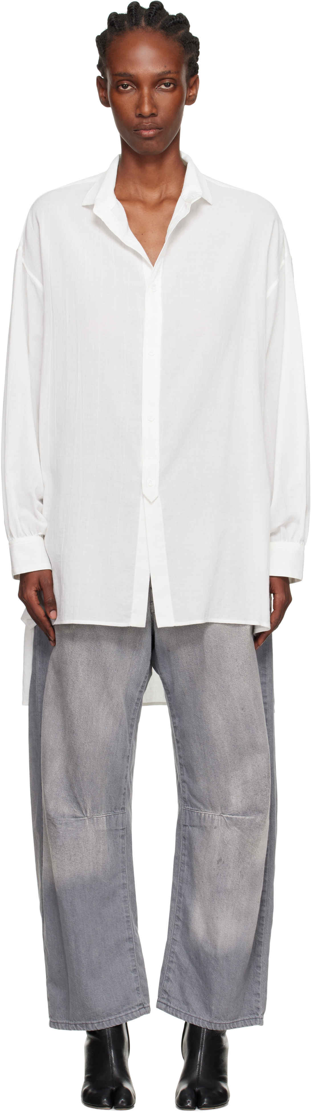 Y's White O-Design Collar Big Shirt