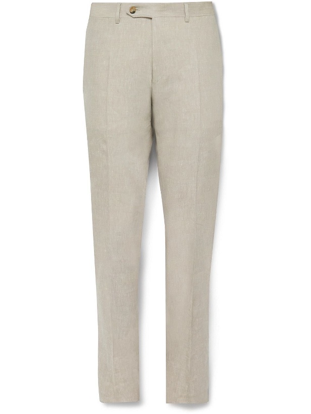Photo: Canali - Kei Slim-Fit Tapered Linen and Wool-Blend Suit Trousers - Neutrals