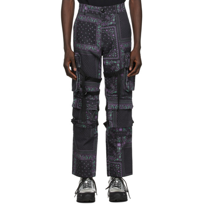 ROGIC Black and Purple Paisley Cargo Pants