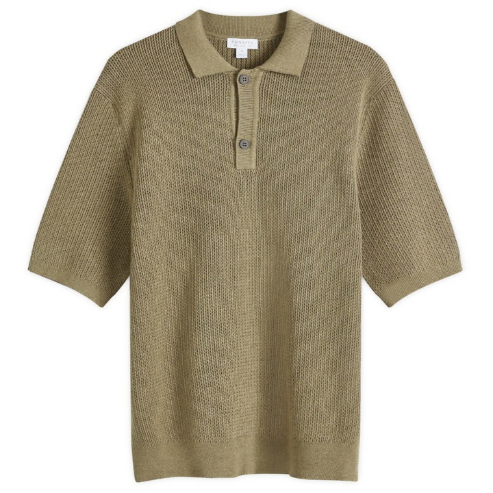Photo: Sunspel Men's Melrose Knitted Polo Shirt in Khaki