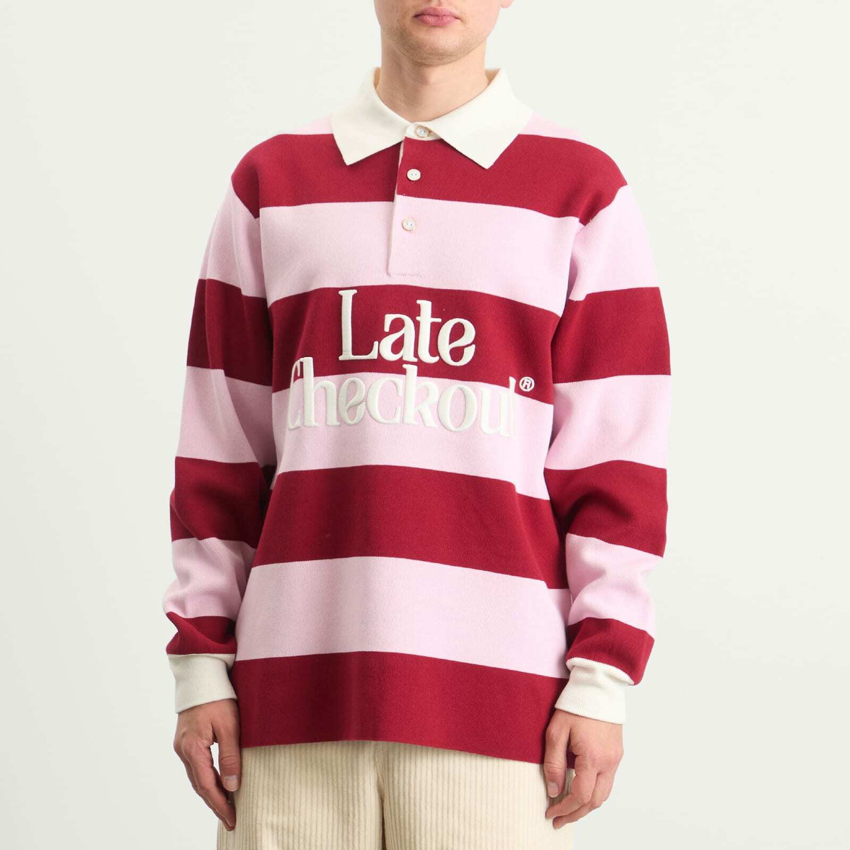 Late Checkout Men's Rugby Polo in Pink/Burgundy
