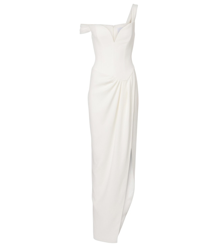 Photo: Alex Perry Bridal draped off-shoulder crêpe corset gown