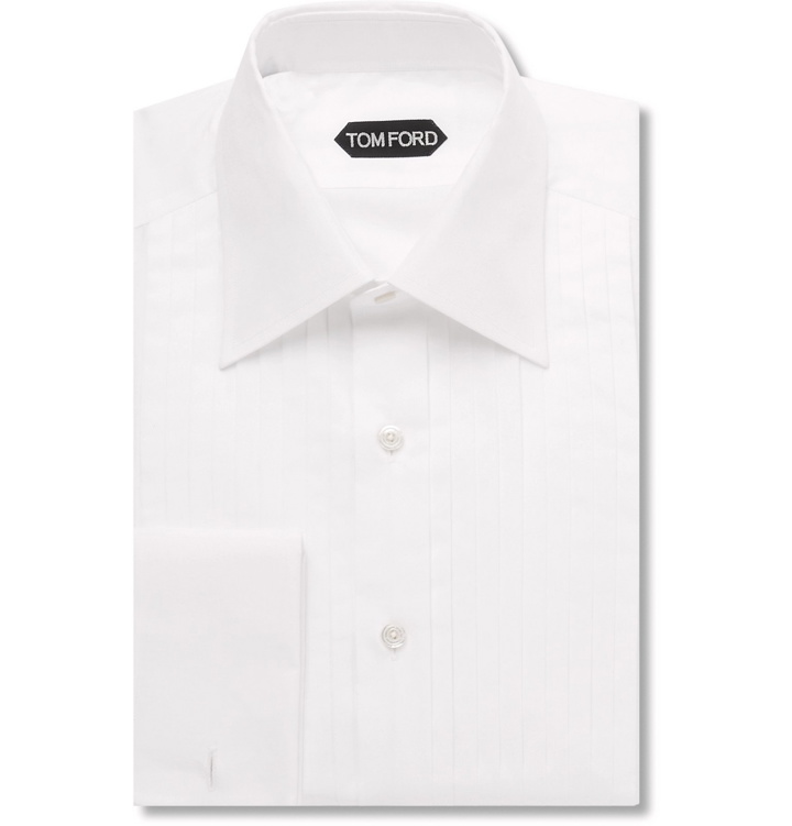 Photo: TOM FORD - White Slim-Fit Pleated Bib-Front Cotton Shirt - White