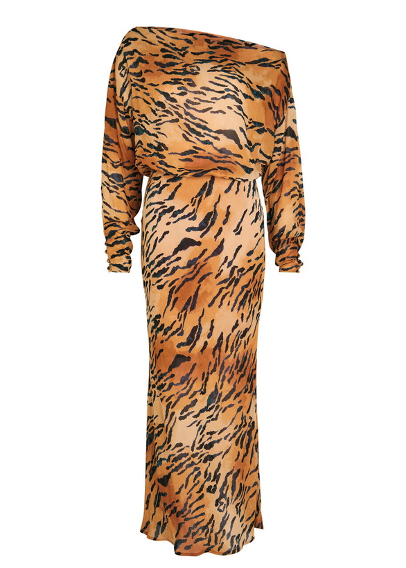 Photo: Never Fully Dressed Tilly Tiger-print Chiffon Midi Dress Brown
