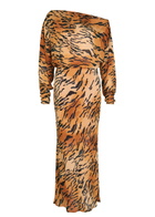 Never Fully Dressed Tilly Tiger-print Chiffon Midi Dress Brown