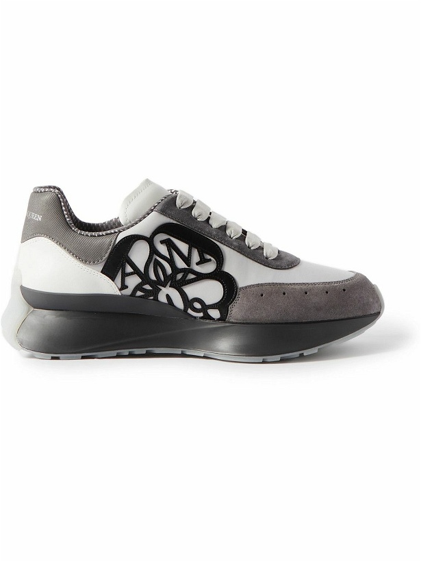 Photo: Alexander McQueen - Sprint Runner Exaggerated-Sole Appliquéd Satin, Leather and Suede Sneakers - White