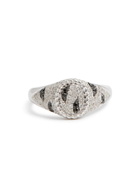 Yvonne Leon Baby Chevalière Ovale Zèbre 9kt White Gold Signet Ring Black And White