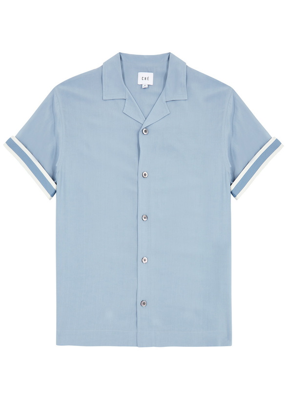Photo: Che Valbonne Stripe-trimmed Shirt Light Blue