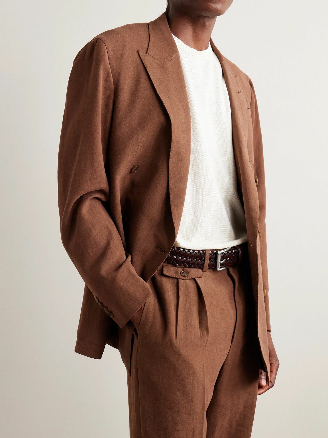 Anderson's - 3.5cm Woven Leather Belt - Brown