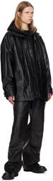 Juun.J Black Knee Tuck Faux-Leather Pants