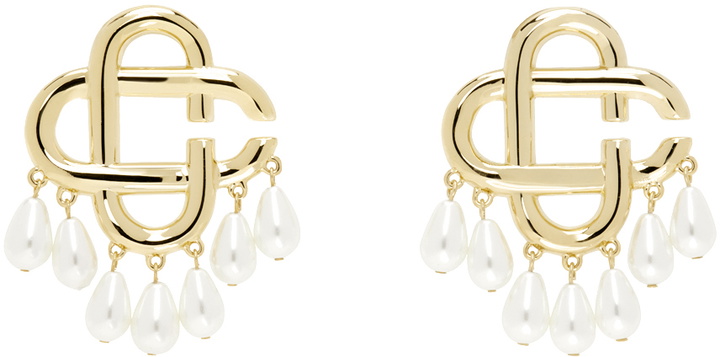 Photo: Casablanca Gold Pearl Drop Logo Earrings
